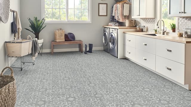 Luxury Vinyl Sheet Platinum Filigree Pewter 130352